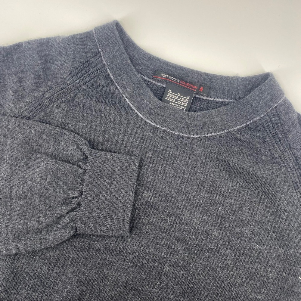 Tiger Woods Collection Sweater Mens Medium Gray‎ Merino Wool Crewneck